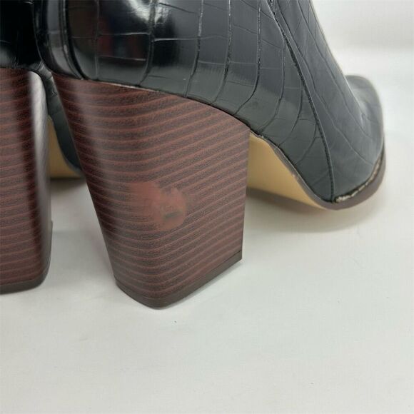 Mata Black Crocodile Side Split Pointy Toe Chunky Stacked Heel Booties Size 9 - Picture 8 of 12